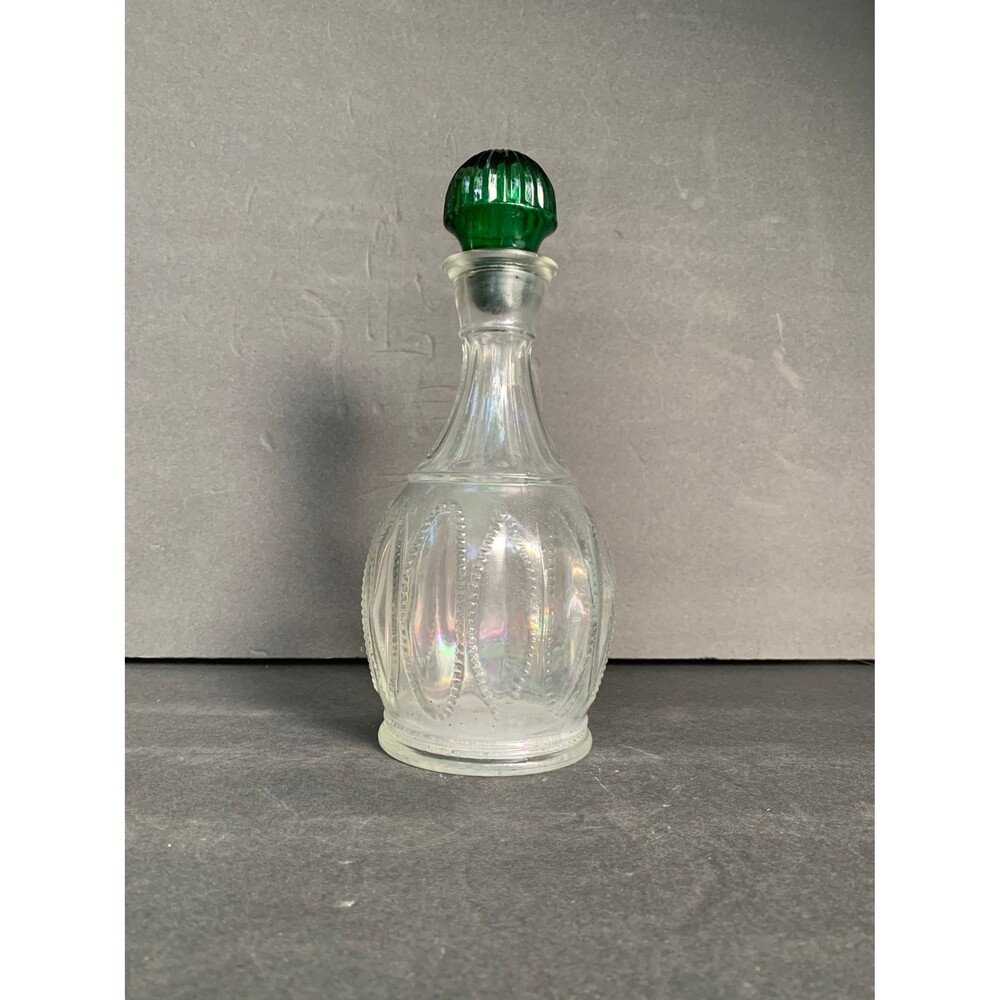 Vintage Avon Clear Glass Decanter with Emerald Green Stopper - 10.25” x 5”